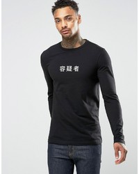 T-shirt manica lunga stampata nera di Asos