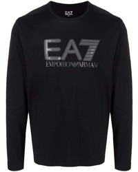 T-shirt manica lunga stampata nera di Ea7 Emporio Armani
