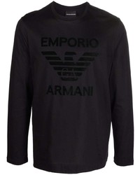 T-shirt manica lunga stampata nera di Emporio Armani