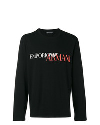 T-shirt manica lunga stampata nera di Emporio Armani