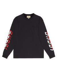 T-shirt manica lunga stampata nera di Gucci