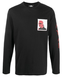 T-shirt manica lunga stampata nera di Karl Lagerfeld