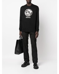 T-shirt manica lunga stampata nera di Versace