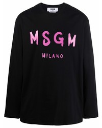 T-shirt manica lunga stampata nera di MSGM