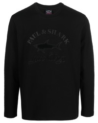 T-shirt manica lunga stampata nera di Paul & Shark