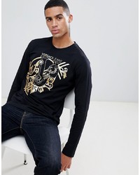 T-shirt manica lunga stampata nera di Versace Jeans