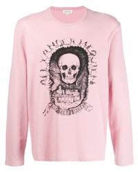 T-shirt manica lunga stampata rosa di Alexander McQueen