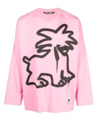 T-shirt manica lunga stampata rosa di Palm Angels