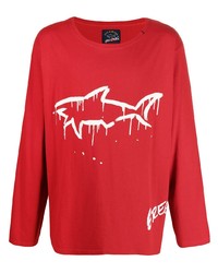 T-shirt manica lunga stampata rossa e bianca di Greg Lauren X Paul & Shark