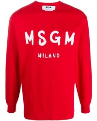 T-shirt manica lunga stampata rossa e bianca di MSGM