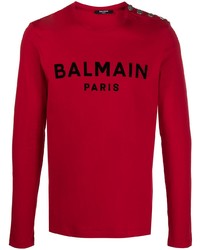 T-shirt manica lunga stampata rossa di Balmain