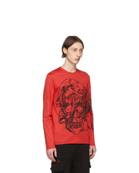T-shirt manica lunga stampata rossa di Alexander McQueen