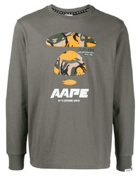 T-shirt manica lunga stampata verde oliva di AAPE BY A BATHING APE