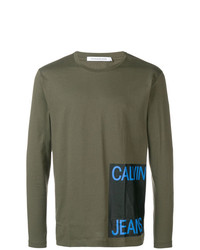 T-shirt manica lunga stampata verde oliva di Calvin Klein Jeans
