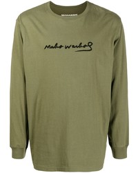 T-shirt manica lunga stampata verde oliva di Maharishi