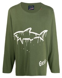 T-shirt manica lunga stampata verde oliva di Paul & Shark