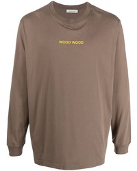 T-shirt manica lunga stampata verde oliva di Wood Wood
