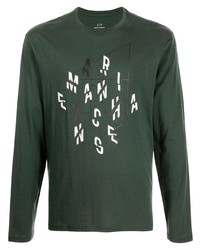 T-shirt manica lunga stampata verde scuro di Armani Exchange