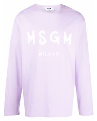 T-shirt manica lunga stampata viola chiaro di MSGM