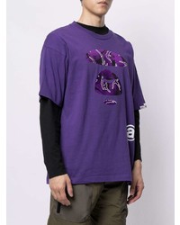 T-shirt manica lunga stampata viola di AAPE BY A BATHING APE