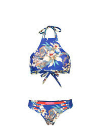 Top bikini a fiori blu