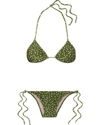 Top bikini a pois verde oliva