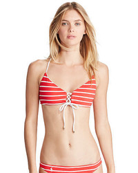 Top bikini a righe orizzontali rosso