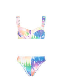 Top bikini effetto tie-dye multicolore