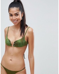 Top bikini effetto tie-dye verde oliva