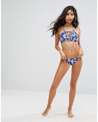 Top bikini stampato blu scuro di Missguided