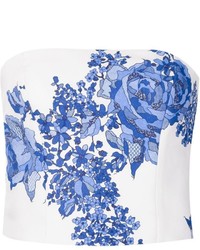Top corto a fiori bianco e blu di Monique Lhuillier