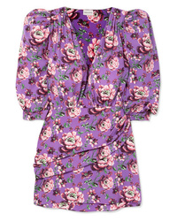 Vestito a portafoglio di seta a fiori viola chiaro