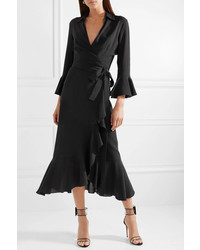 Vestito a portafoglio di seta con volant nero di Michael Kors Collection