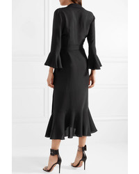 Vestito a portafoglio di seta con volant nero di Michael Kors Collection