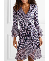 Vestito a portafoglio di seta geometrico viola chiaro di Diane von Furstenberg
