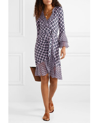 Vestito a portafoglio di seta geometrico viola chiaro di Diane von Furstenberg