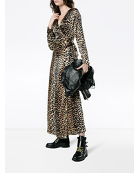 Vestito a portafoglio di seta leopardato marrone di Ganni