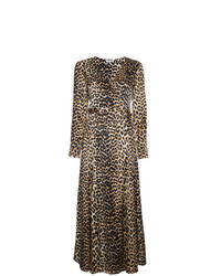 Vestito a portafoglio di seta leopardato marrone di Ganni