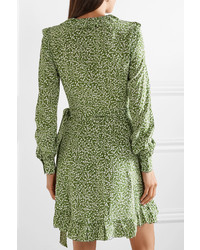Vestito a portafoglio di seta stampato verde oliva di MICHAEL Michael Kors