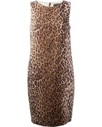 Vestito a tubino di lana leopardato marrone chiaro di Dolce & Gabbana
