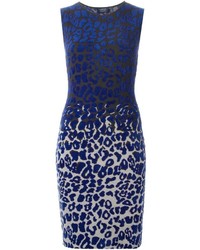 Vestito a tubino leopardato blu di Lanvin