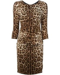 Vestito a tubino leopardato marrone di Dolce & Gabbana