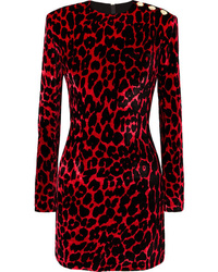 Vestito a tubino leopardato rosso di Balmain