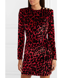 Vestito a tubino leopardato rosso di Balmain