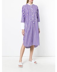 Vestito chemisier a righe verticali viola chiaro di Maison Rabih Kayrouz