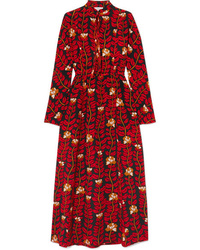 Vestito chemisier di seta a fiori rosso di Sonia Rykiel