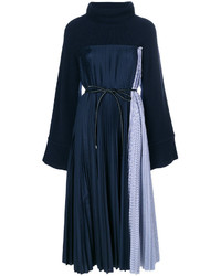 Vestito di lana a pieghe blu scuro di Sacai