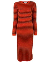 Vestito di lana a righe orizzontali rosso di Carven
