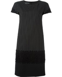 Vestito di lana a righe verticali nero di Alberta Ferretti