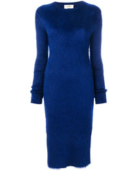 Vestito di lana con spacco blu scuro